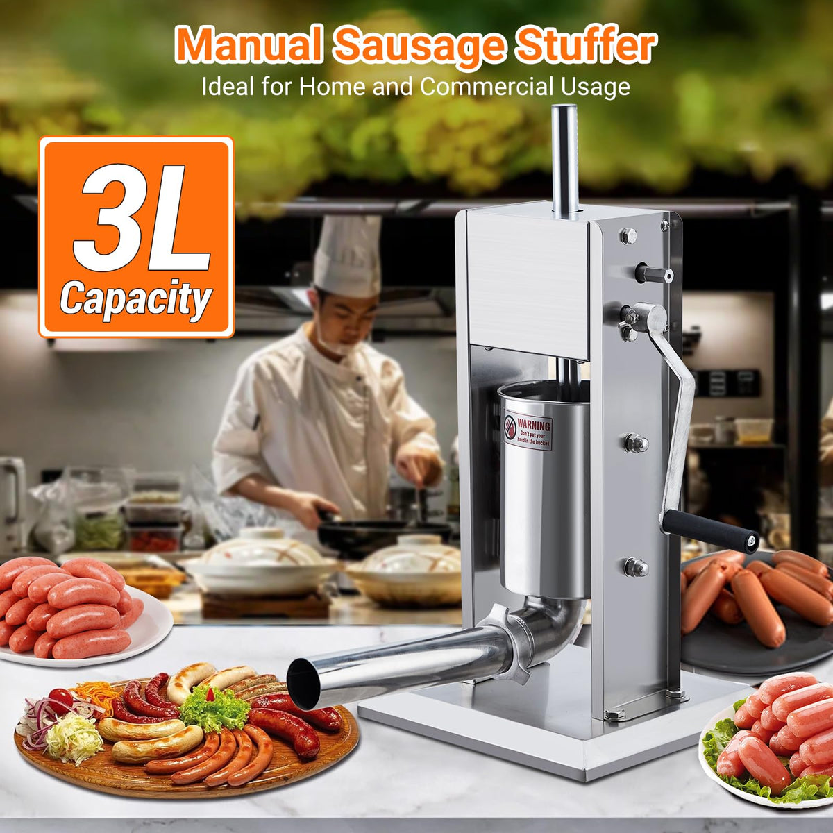 Manual 7 LB Stainless Steel Sausage Stuffer with 4 Stuffing Tubes R862708