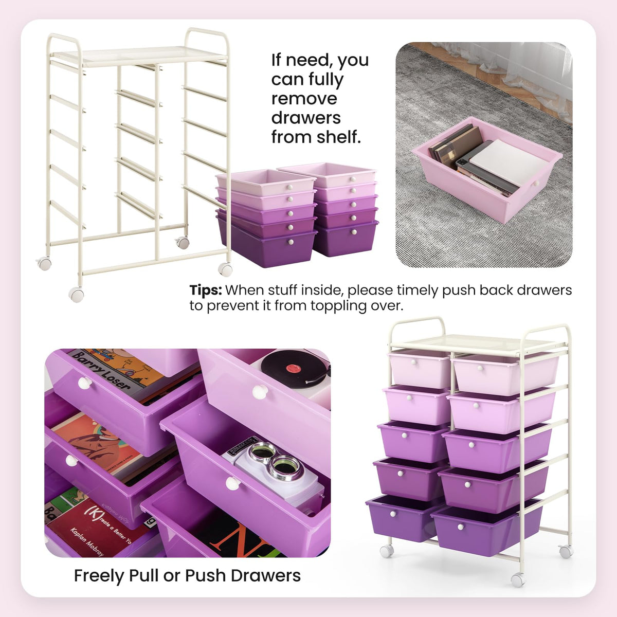 10 Drawer Rolling Storage Cart with Metal Frame V547