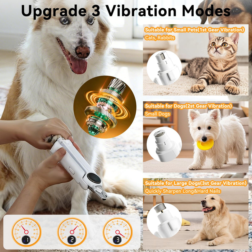 Dog Nails Clippers & Grinders 2in1 Trimmer with LCD Display and LED Lights Cat Claw Nail File with Protective Guard Rechargeable Electric Pet Toenail Silent Grooming Pro L201