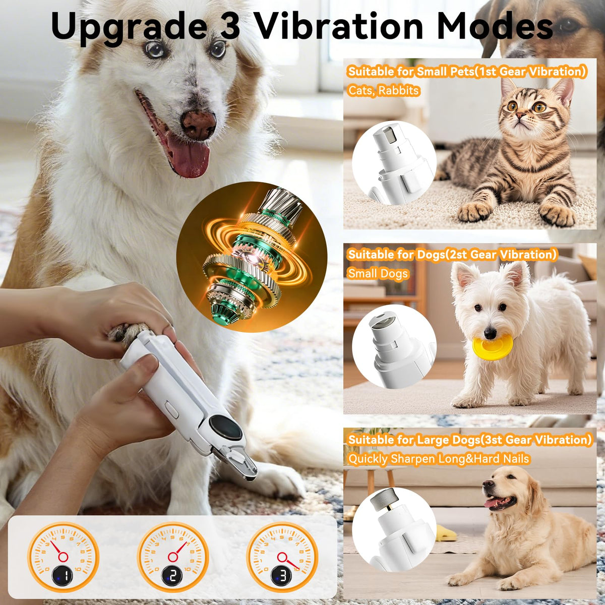Dog Nails Clippers & Grinders 2in1 Trimmer with LCD Display and LED Lights Cat Claw Nail File with Protective Guard Rechargeable Electric Pet Toenail Silent Grooming Pro L201