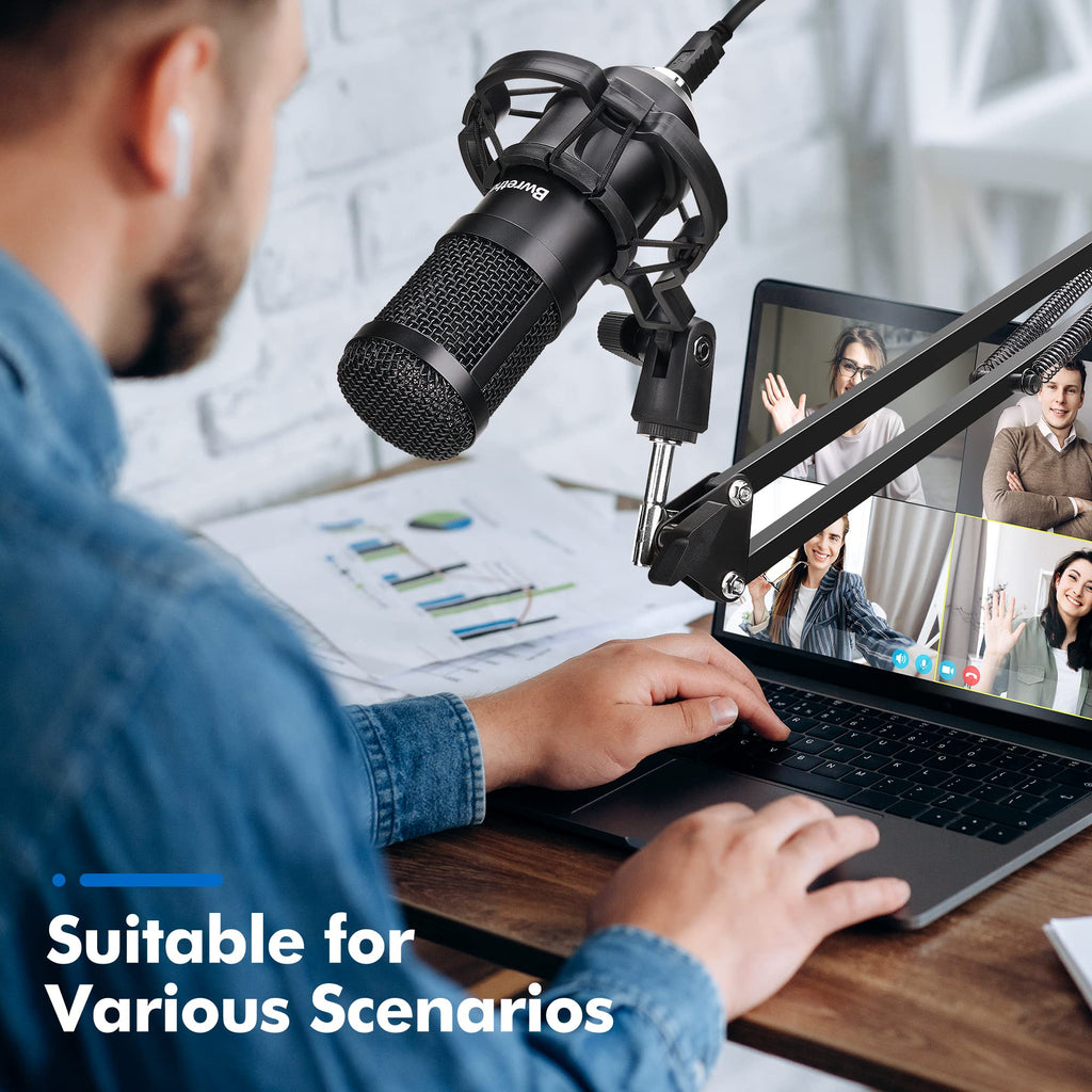 USB Condenser Cardioid Microphone with Boom Arm Stand and Shock Mount, Black T751