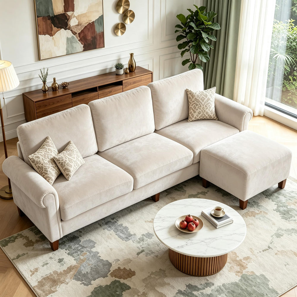 100" L-Shaped Velvet Sectional Sofa with Ottoman M209