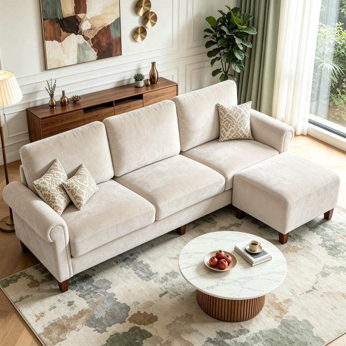 100" L-Shaped Velvet Sectional Sofa with Ottoman M209