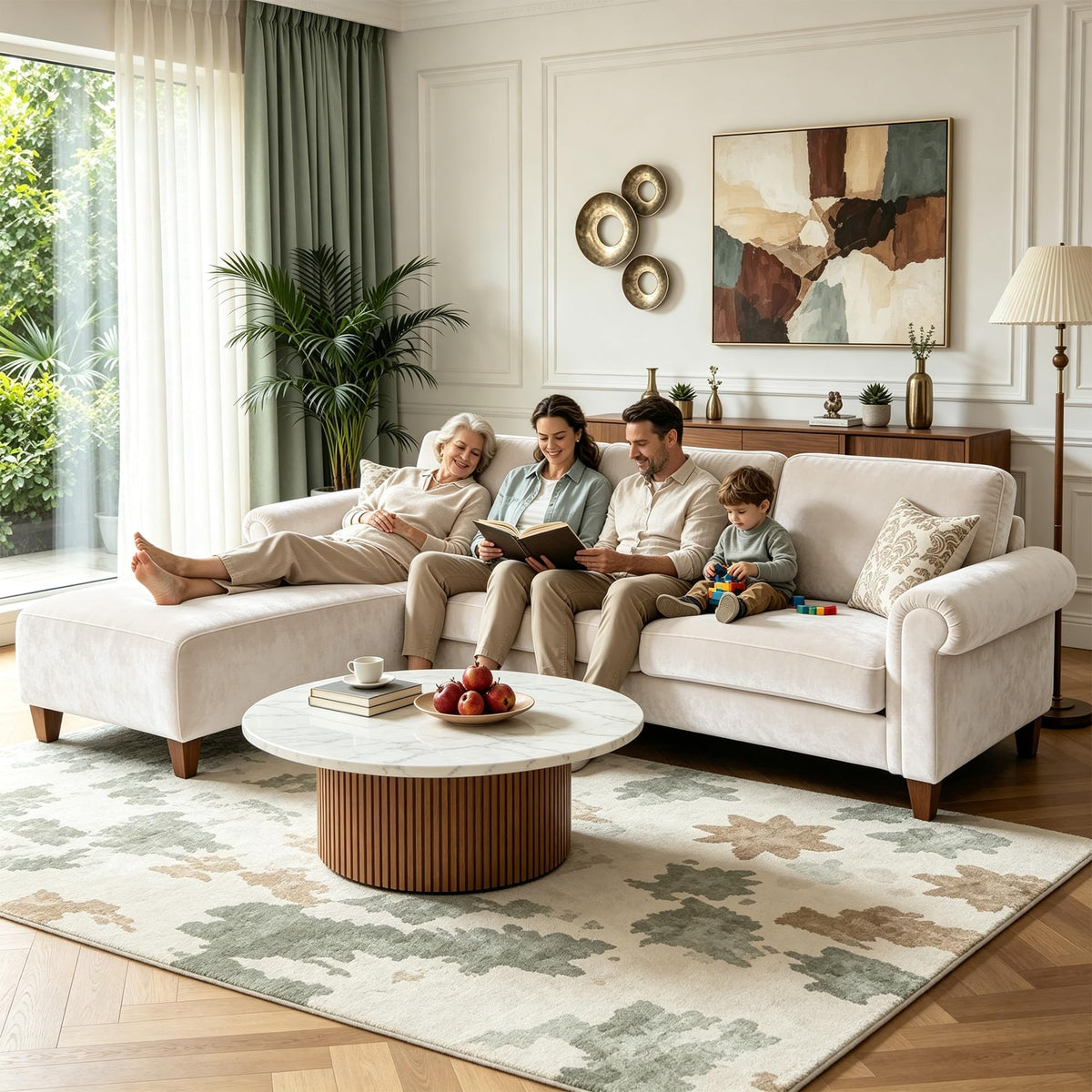 100" L-Shaped Velvet Sectional Sofa with Ottoman M209