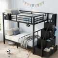 Black Metal Twin Over Twin Bunk Bed with Storage Stairs D655122