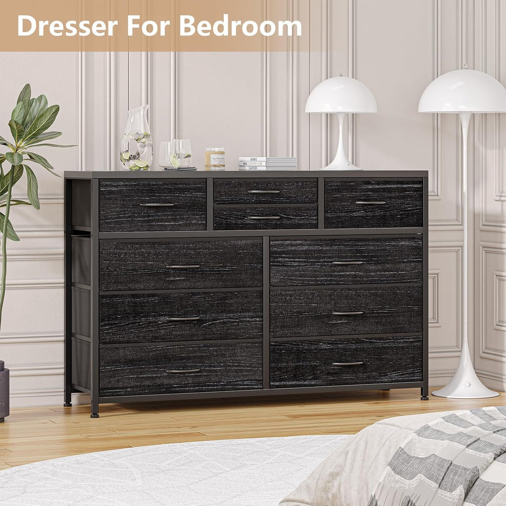 10 Drawer Fabric Dresser with Wood Top D2387