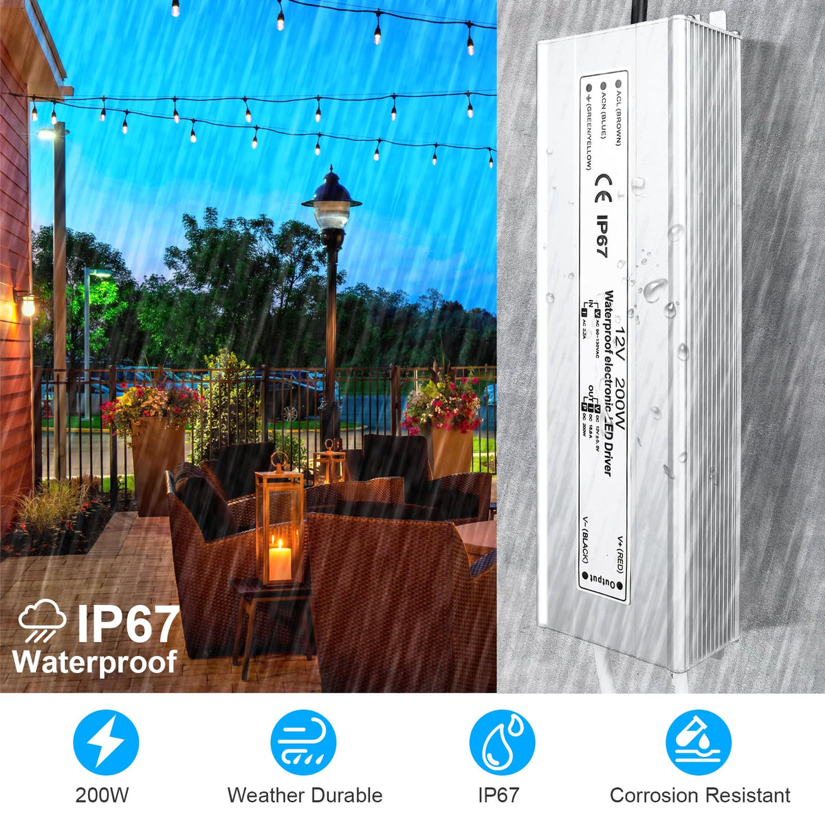 200 Watts Waterproof IP67 LED Driver 12V DC Power Supply V559