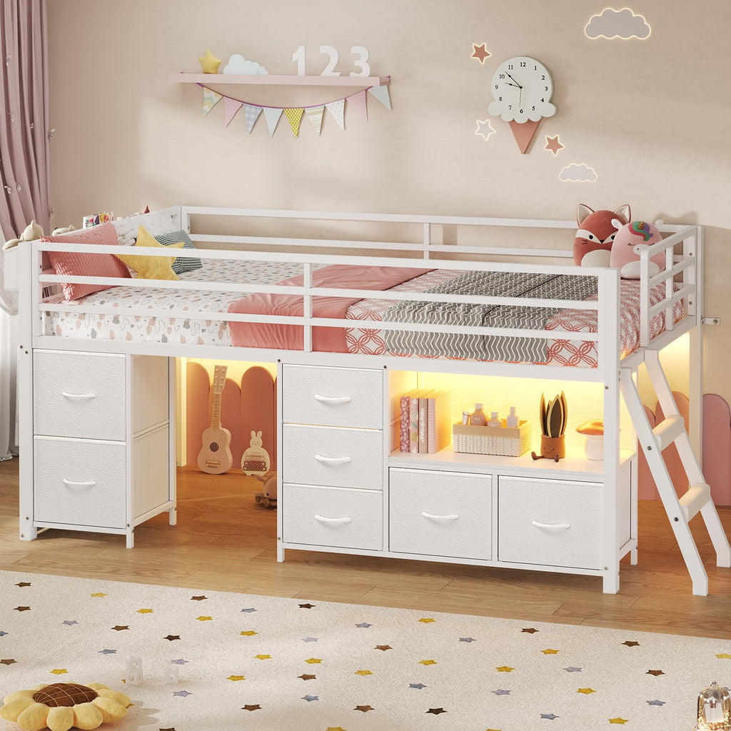 Twin Size Low Loft Bed with 7 Drawers K7699