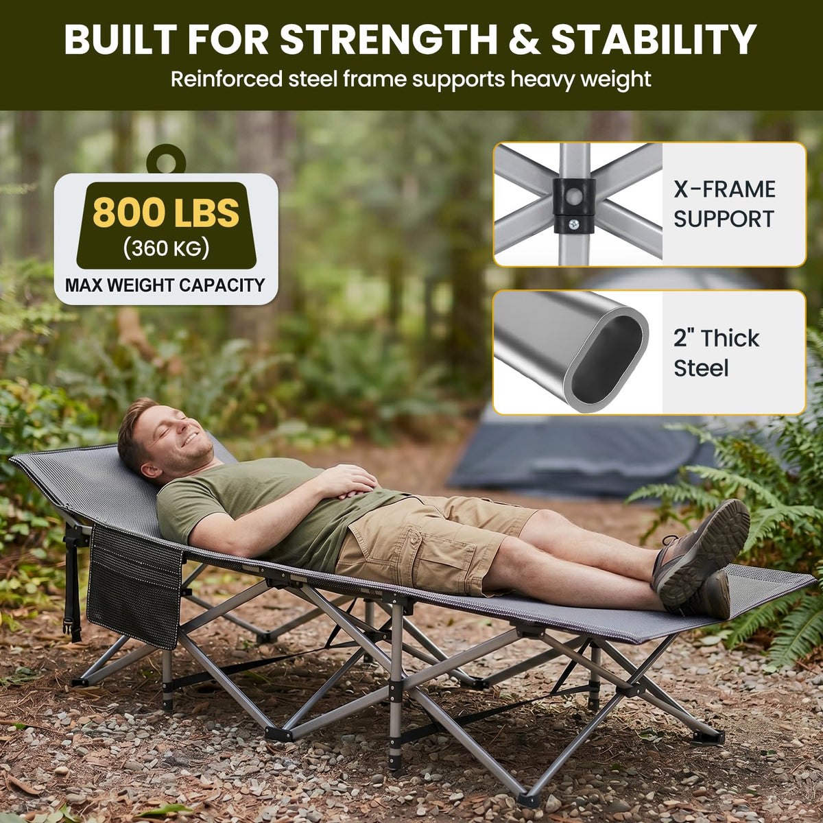 Folding Camping Cot with Mattress, 2 Pack Q8738