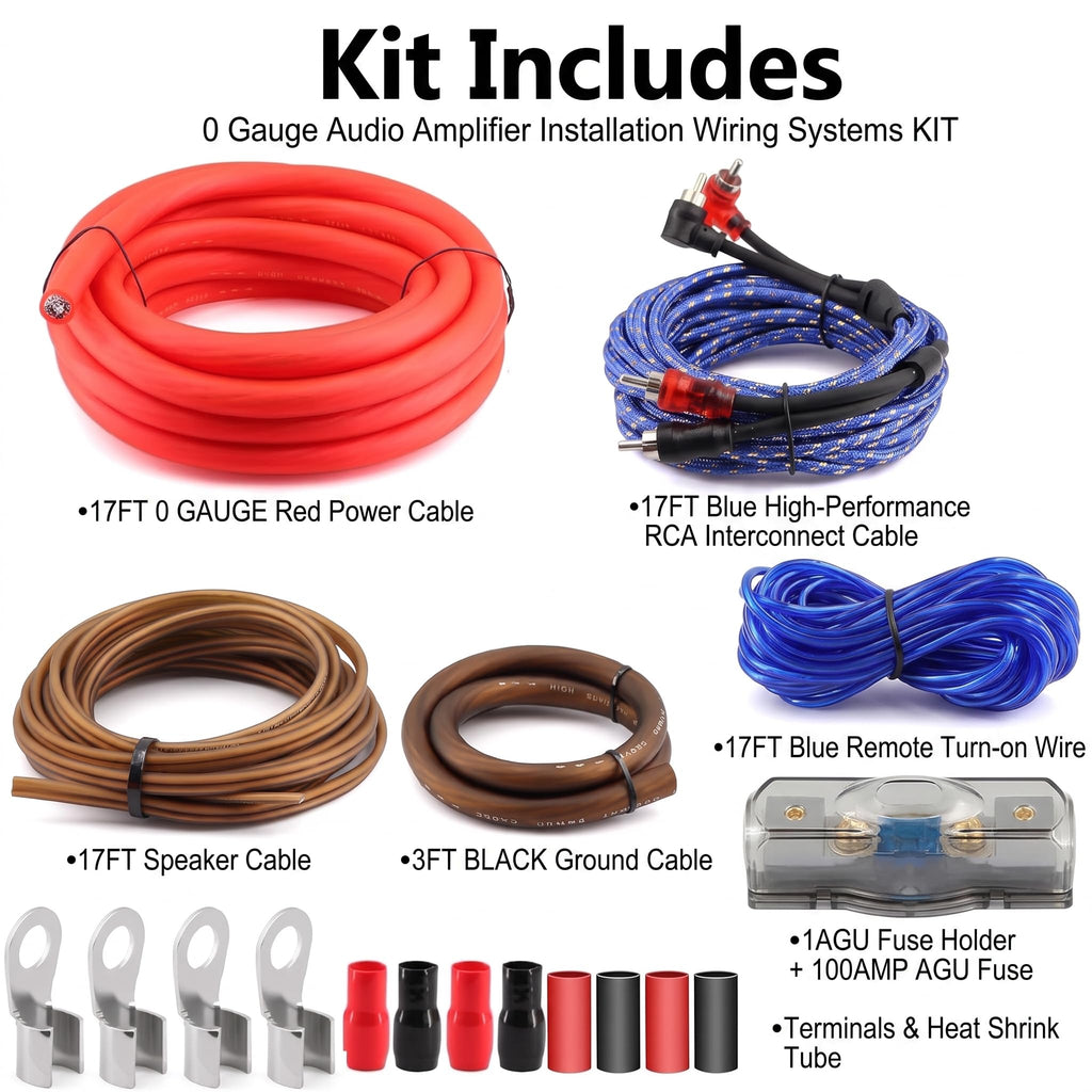 0 Gauge Amp Wiring Kit 3000W with 100A Fuse & RCA Cable G6761