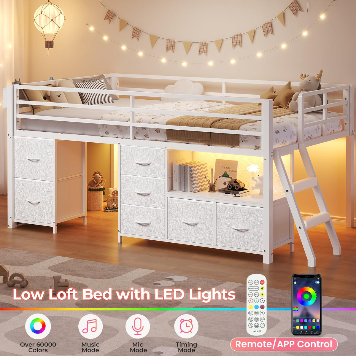 Twin Size Low Loft Bed with 7 Drawers K7699
