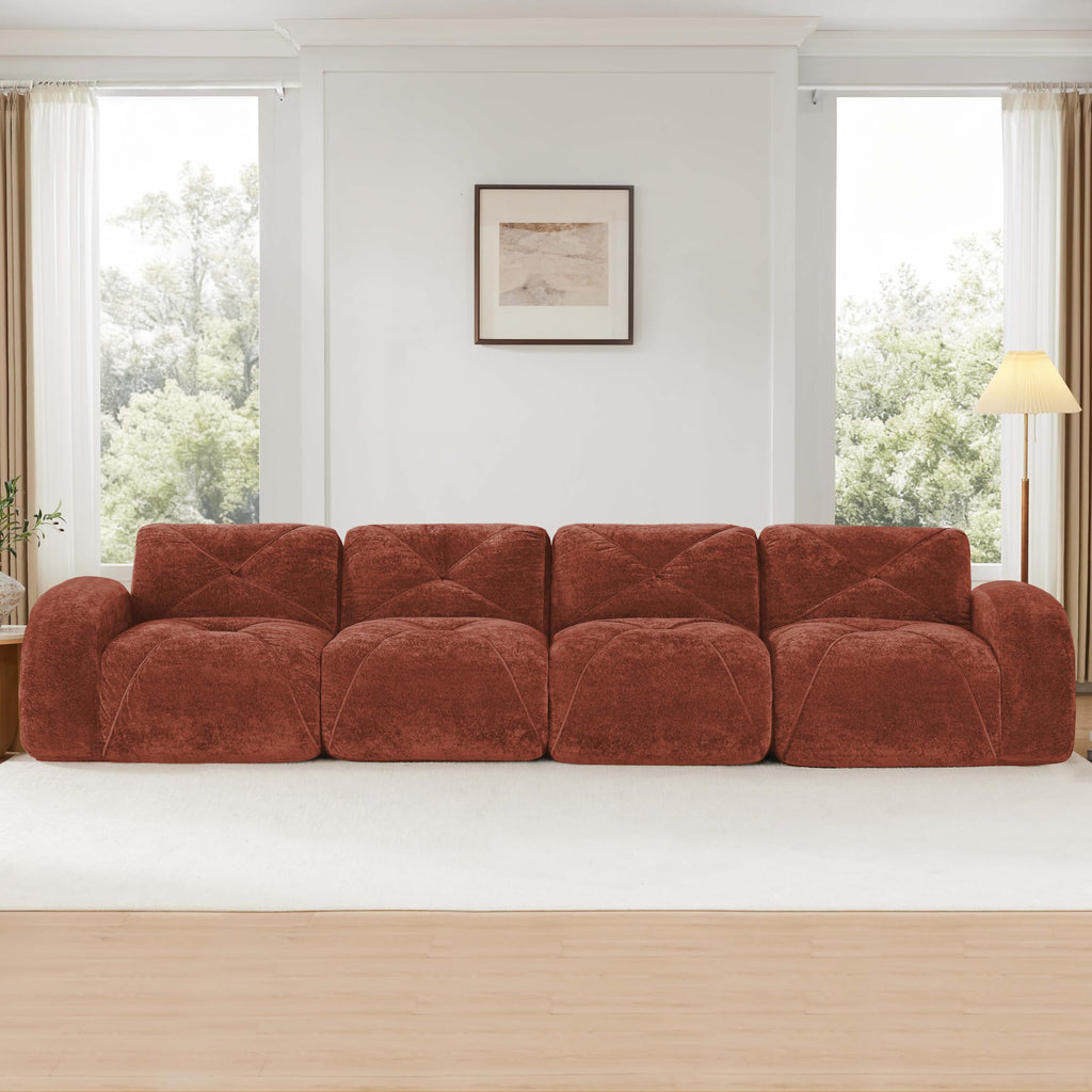 140" Orange Velvet Sofa with Tufted 32D Sponge M5831