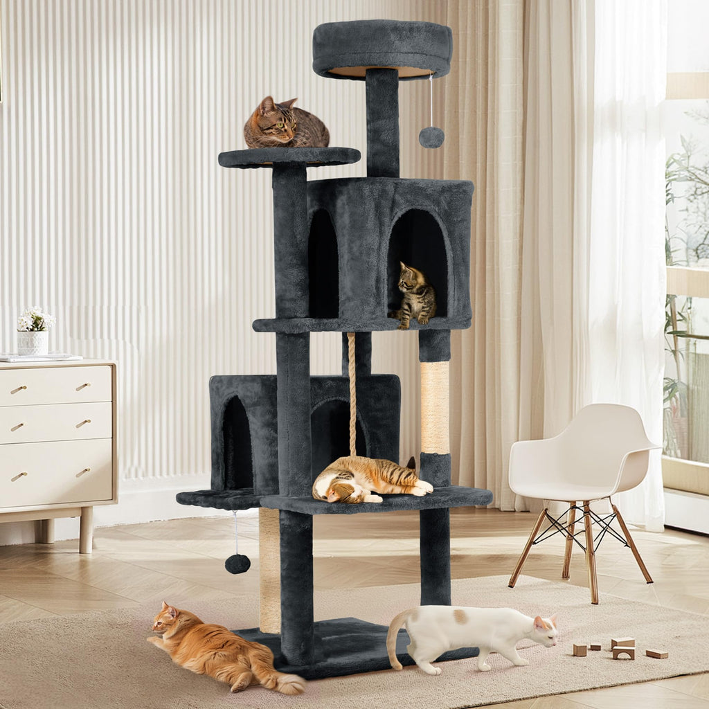 58.5inch Plush Multi-Level Cat Tree Tower with Cat Cave and Scratching Post V688654