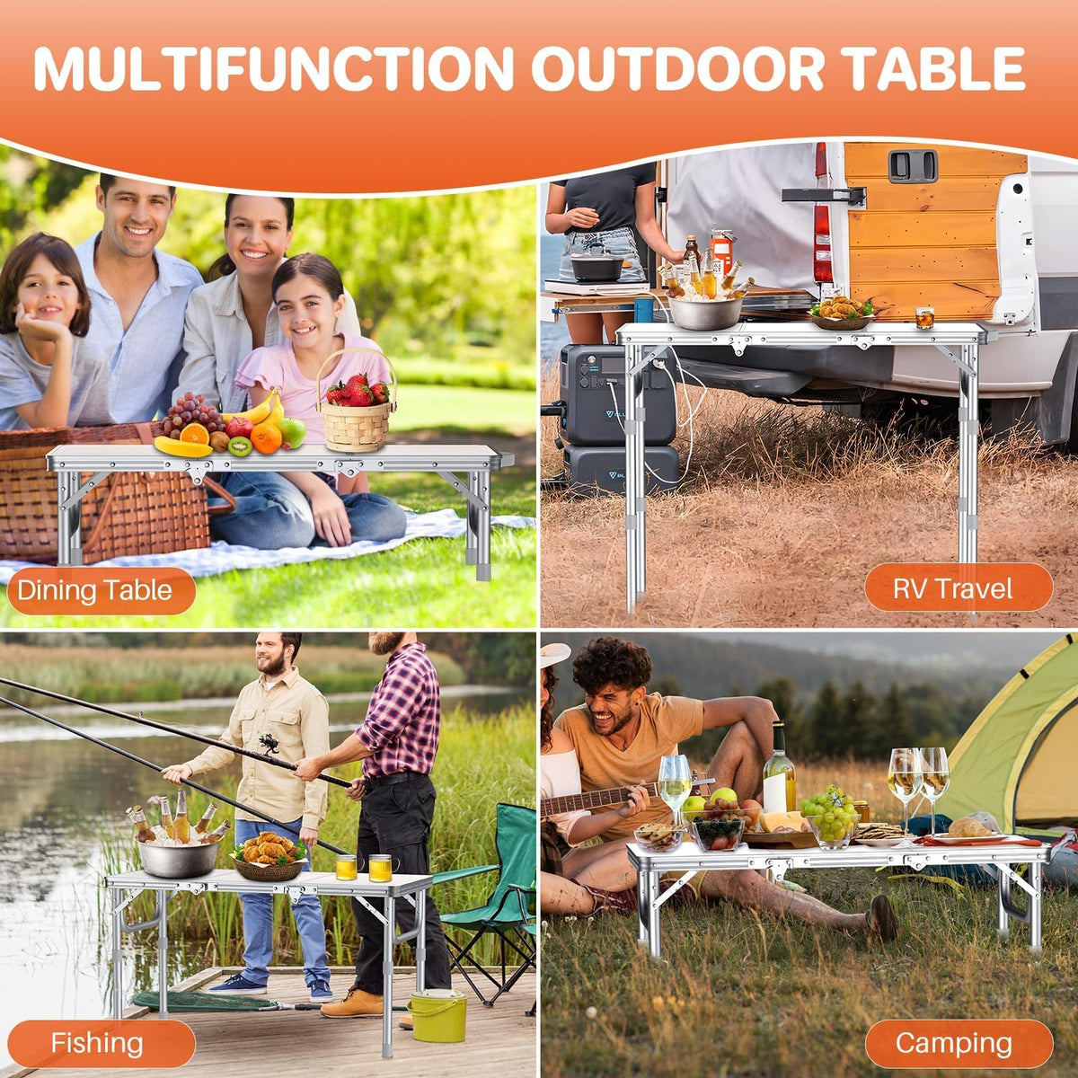 3ft Folding Camping Table, 3 Height Adjustable White S826