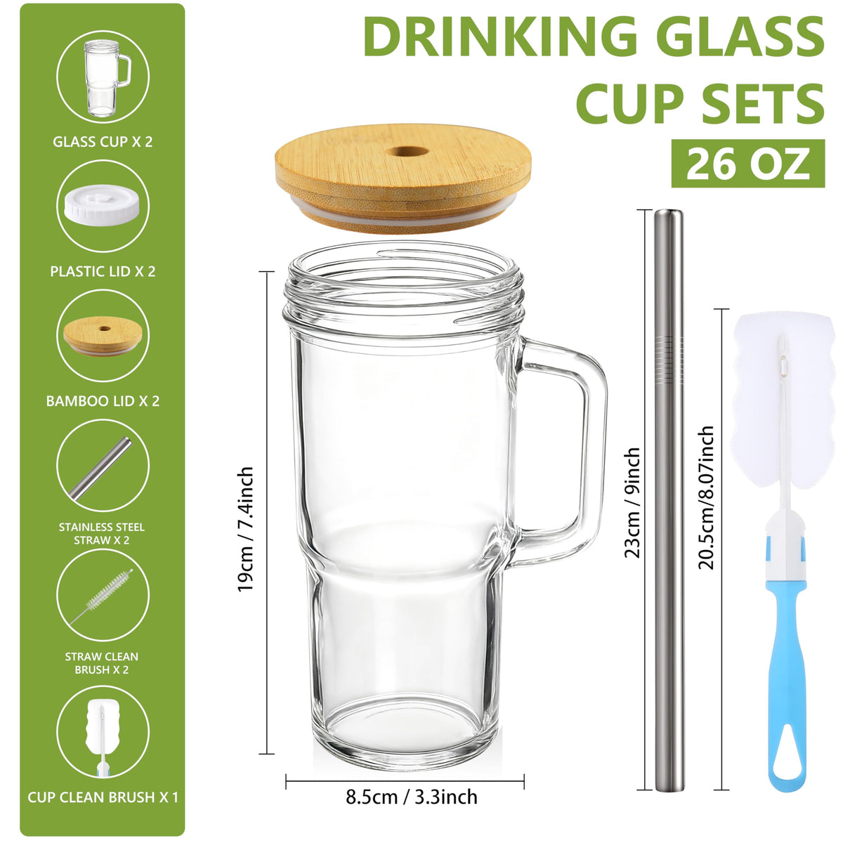 24oz Glass Tumbler with Lid & Straw 2-Pack G728272