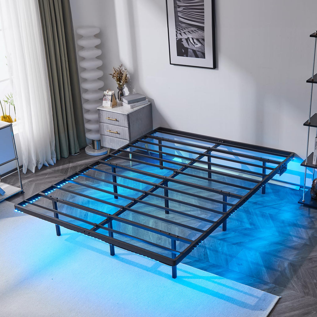 14 Inch Full Floating Bed Frame with USB Charging Station and LED Lights D32996