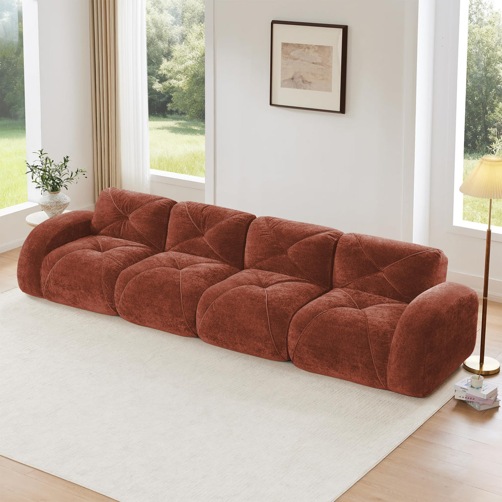 140" Orange Velvet Sofa with Tufted 32D Sponge M5831