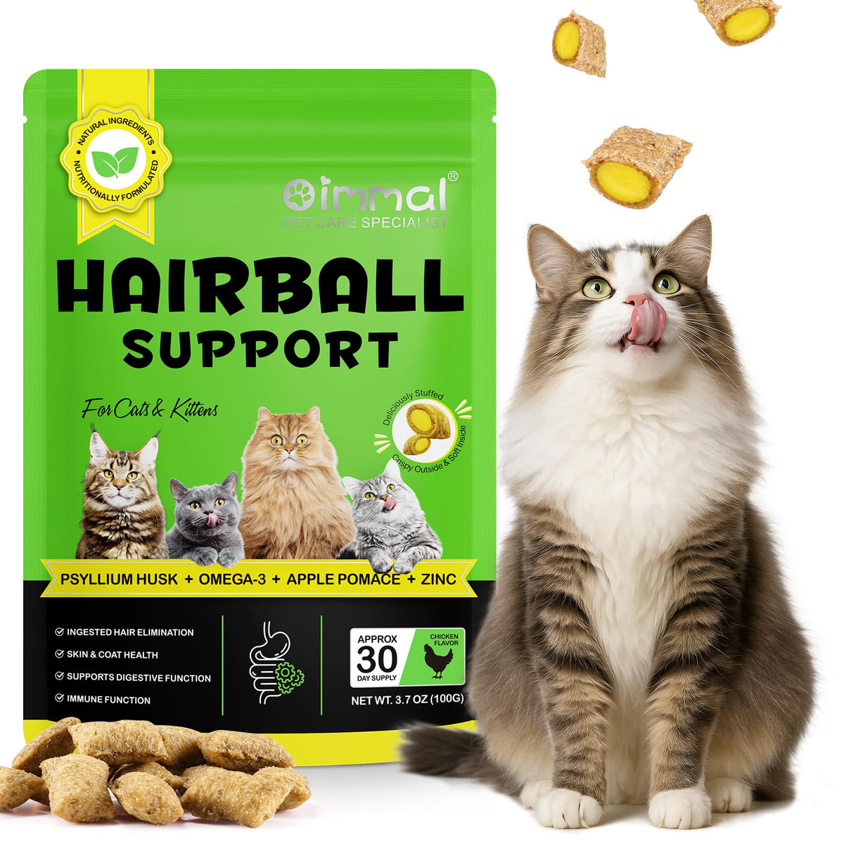 Cat Hairball Support Chews with Cat Grass & Omega-3 Fish Oil O553