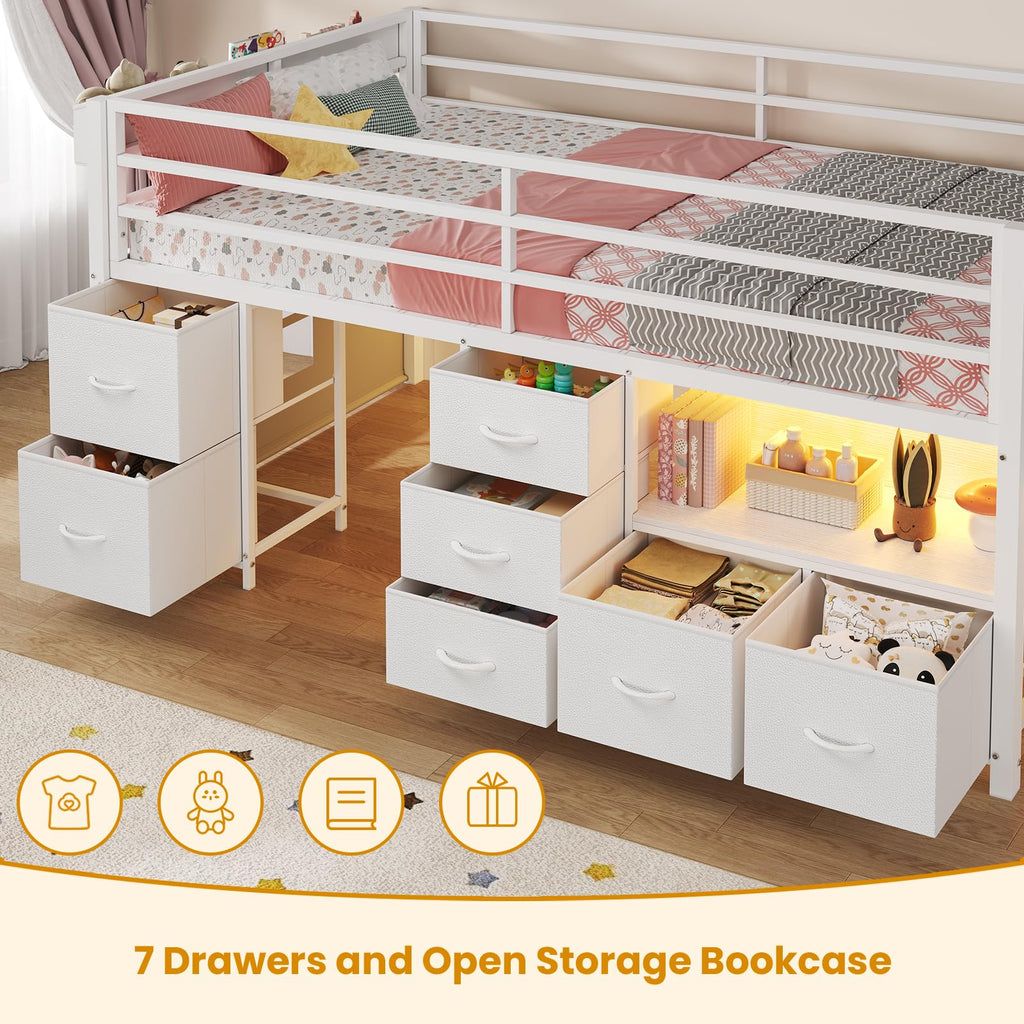 Twin Size Low Loft Bed with 7 Drawers K7699
