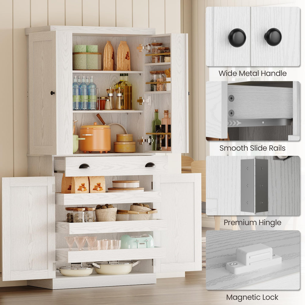 72" White Kitchen Pantry Cabinet with Drawer P69100