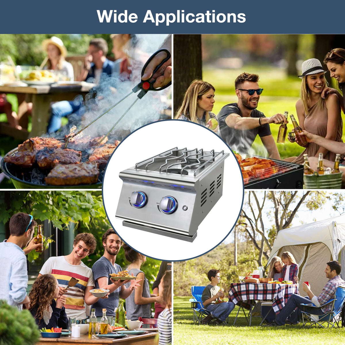 Double Grilling Side Burners 304 Stainless Steel 2 * 15,000BTU N148