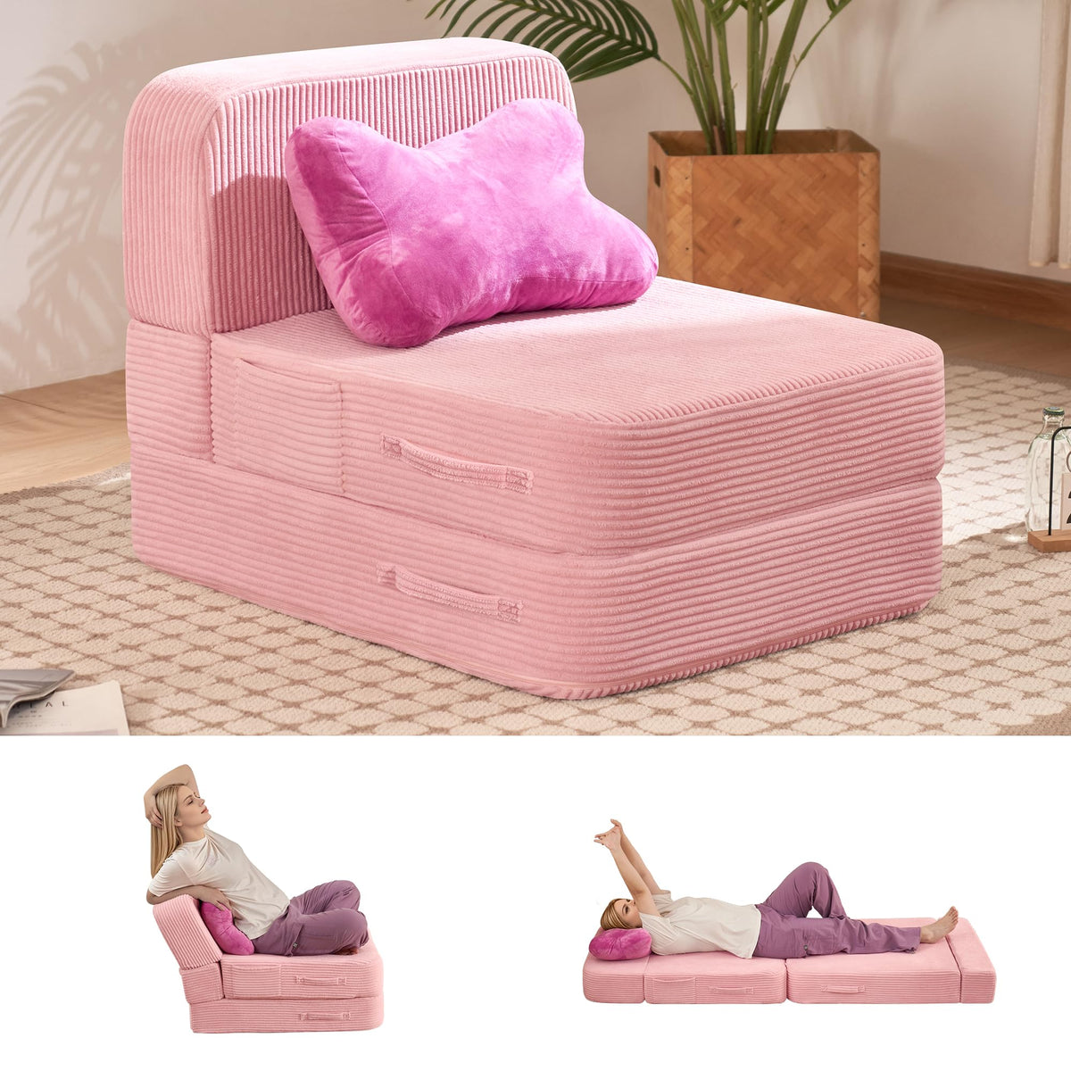 Pink Folding Convertible Sofa Bed R168854
