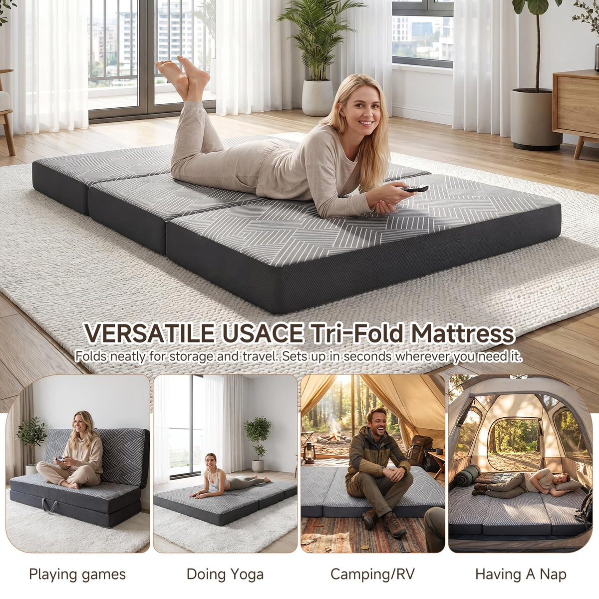Memory Foam Tri Folding Mattress Twin Size 4 Inch U820