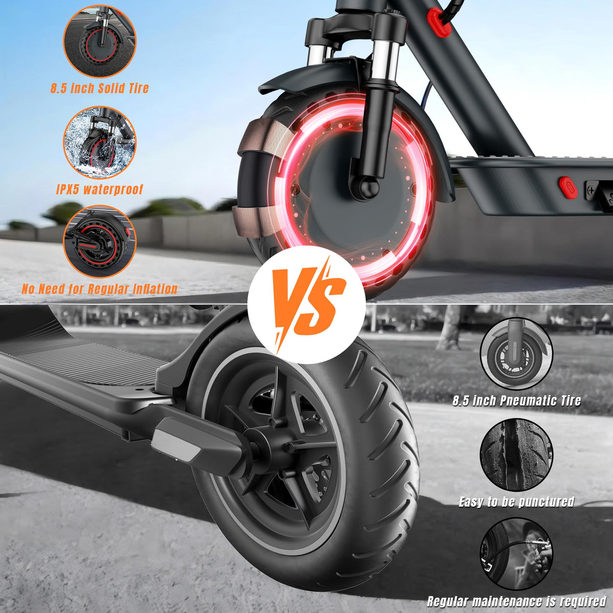 Electric Scooter with Dual Suspension, Solid Tires, Foldable Y2316