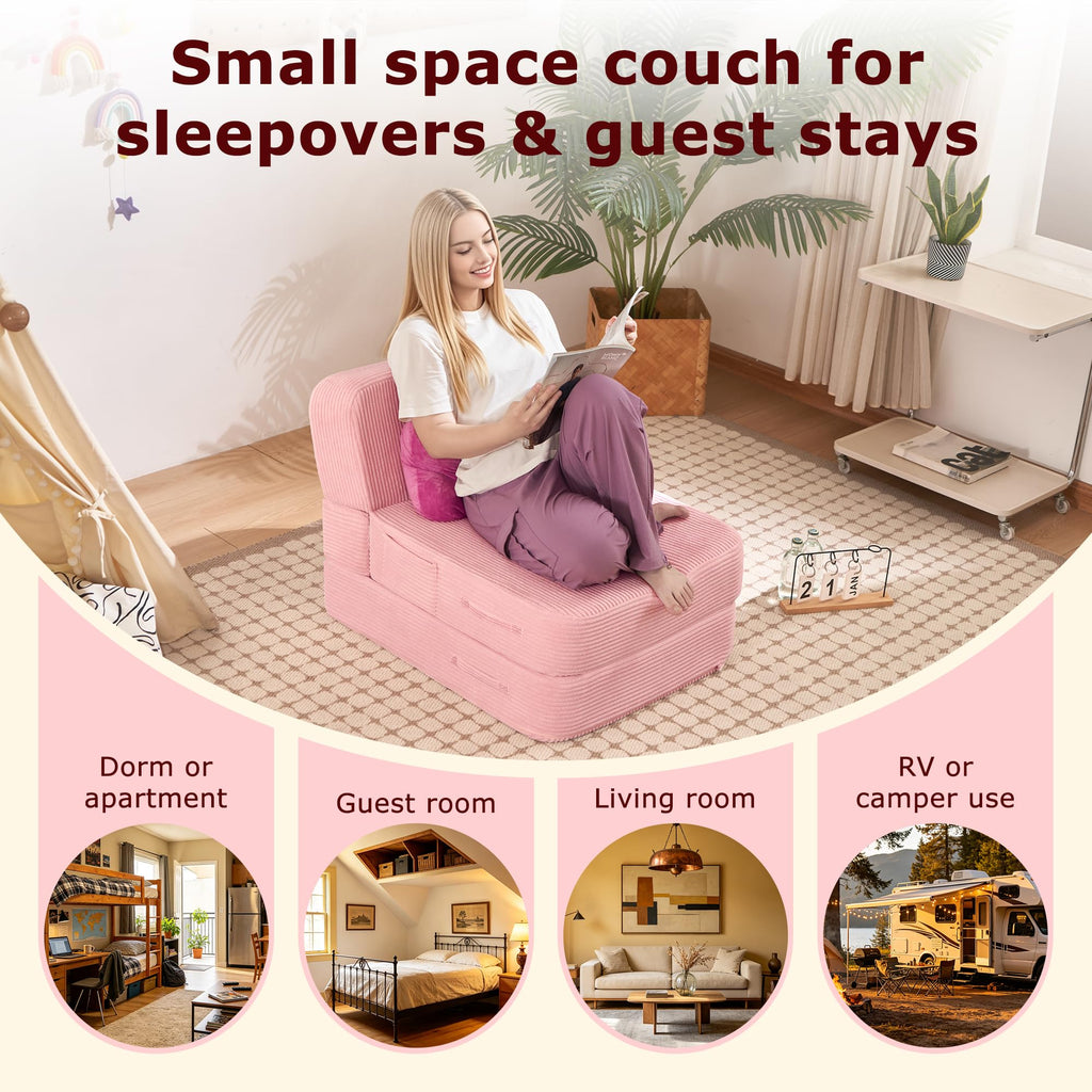 Pink Folding Convertible Sofa Bed R168854