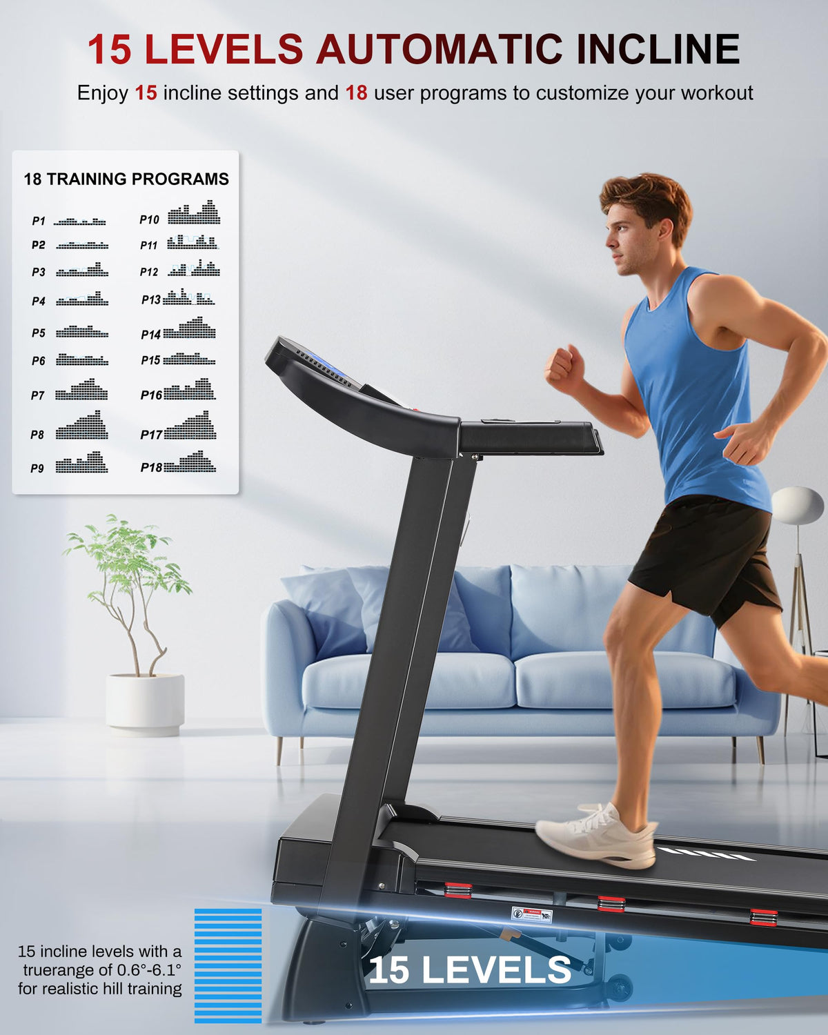 Heavy Duty Treadmill with 15-Level Auto Incline E6357
