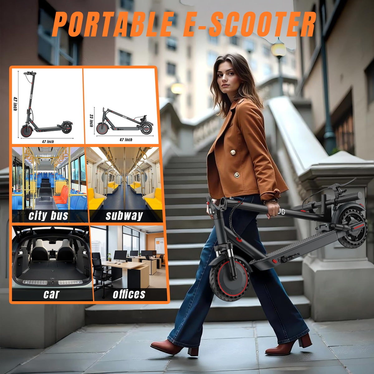 Electric Scooter with Dual Suspension, Solid Tires, Foldable Y2316