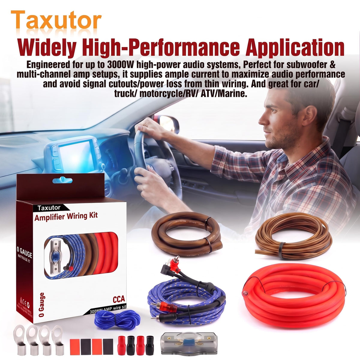 0 Gauge Amp Wiring Kit 3000W with 100A Fuse & RCA Cable G6761