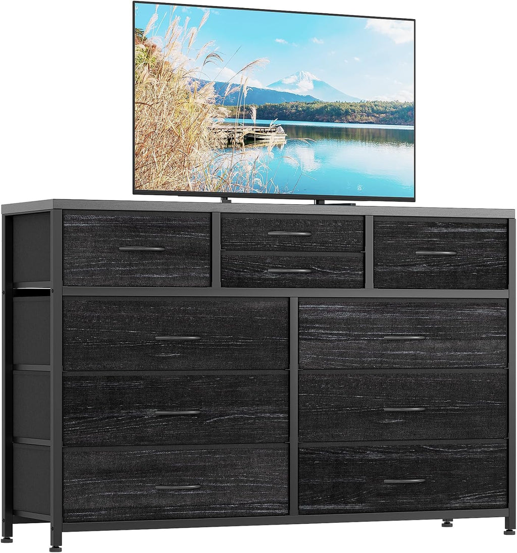 10 Drawer Fabric Dresser with Wood Top D2387
