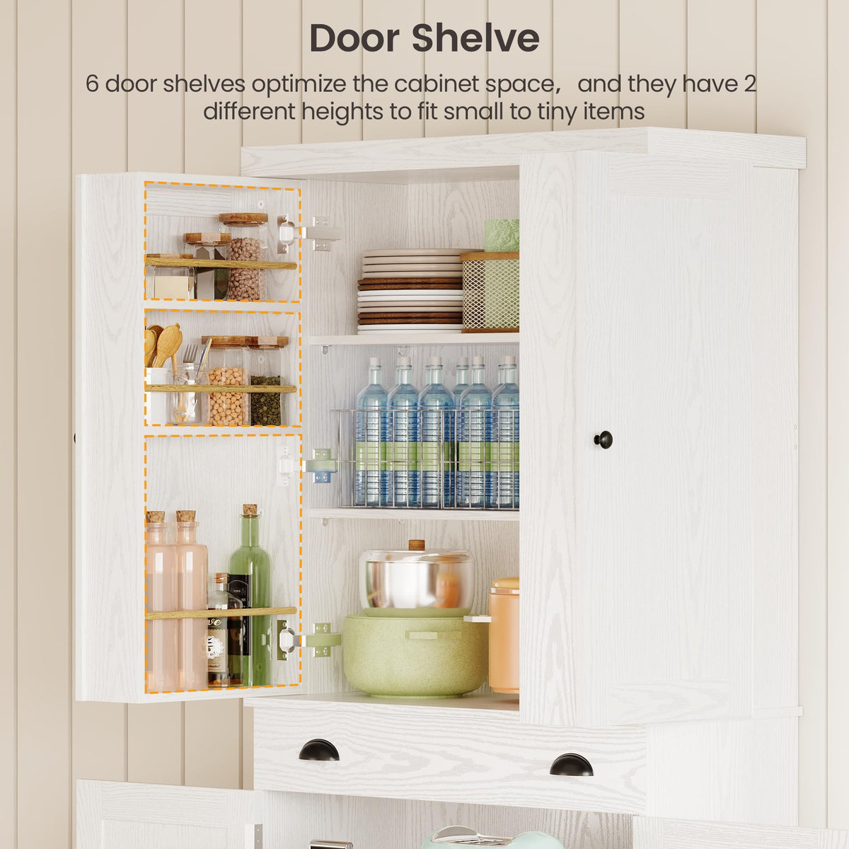 72" White Kitchen Pantry Cabinet with Drawer P69100