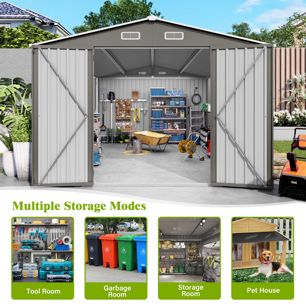 10x14 FT Grey Metal Storage Shed H37585