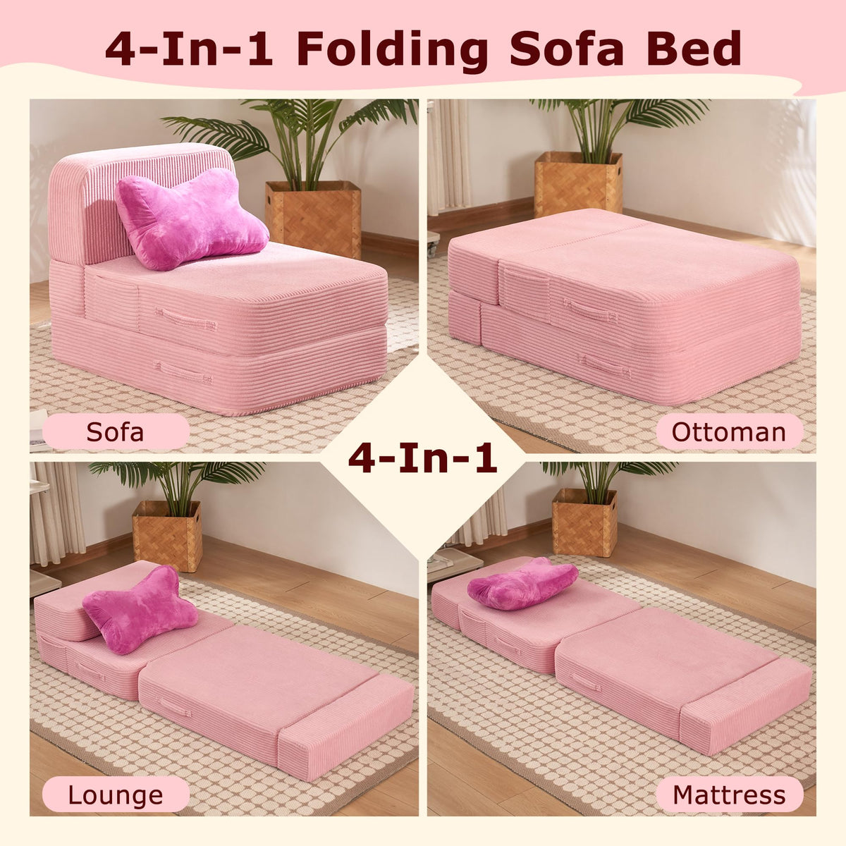 Pink Folding Convertible Sofa Bed R168854