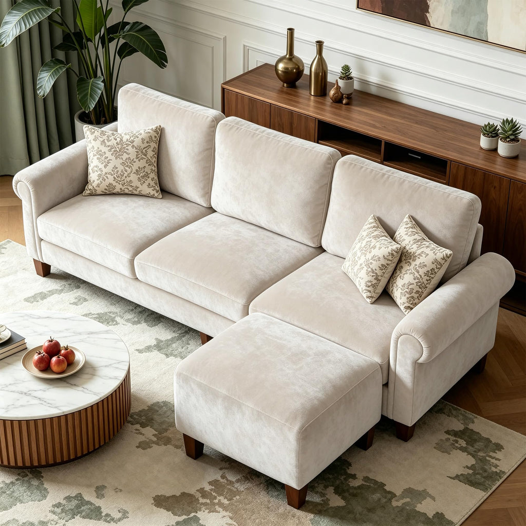 100" L-Shaped Velvet Sectional Sofa with Ottoman M209