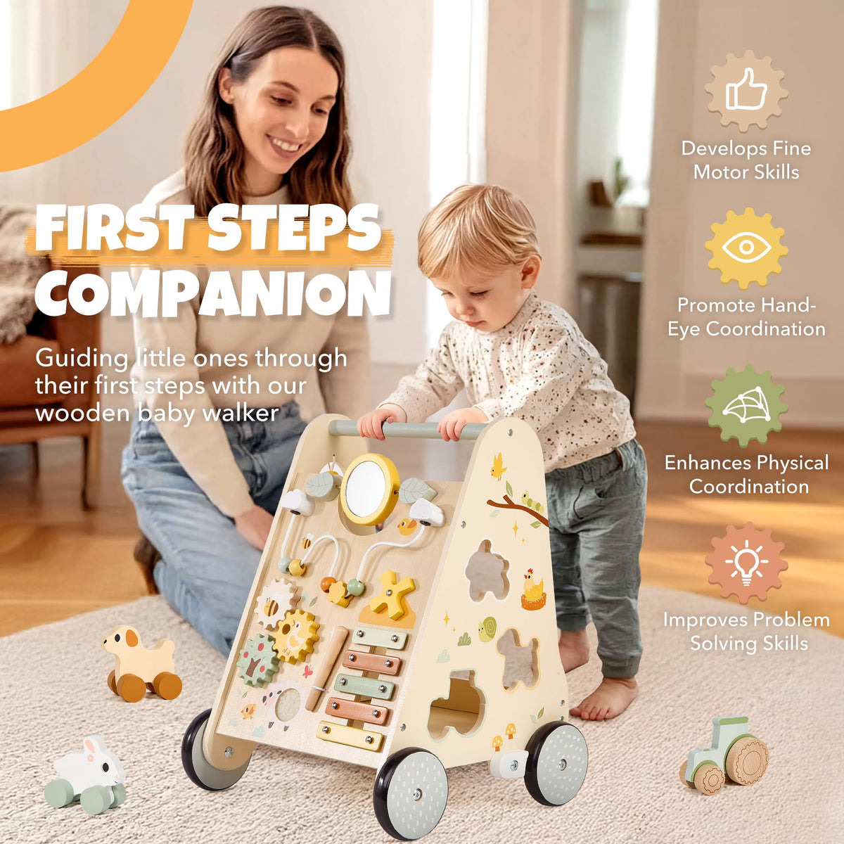Wooden Baby Push Walker with Activity Center D9699