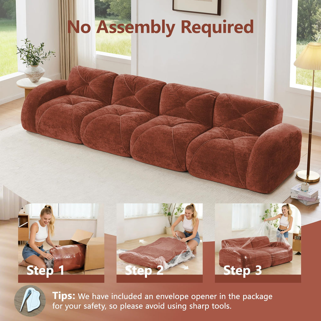 140" Orange Velvet Sofa with Tufted 32D Sponge M5831