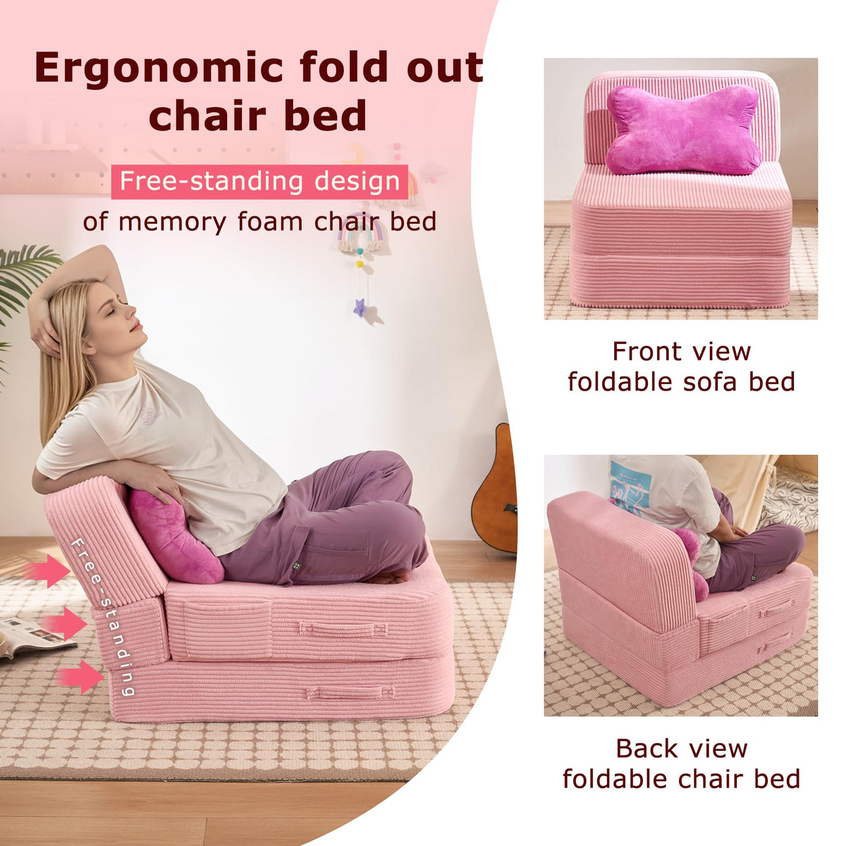 Pink Folding Convertible Sofa Bed R168854