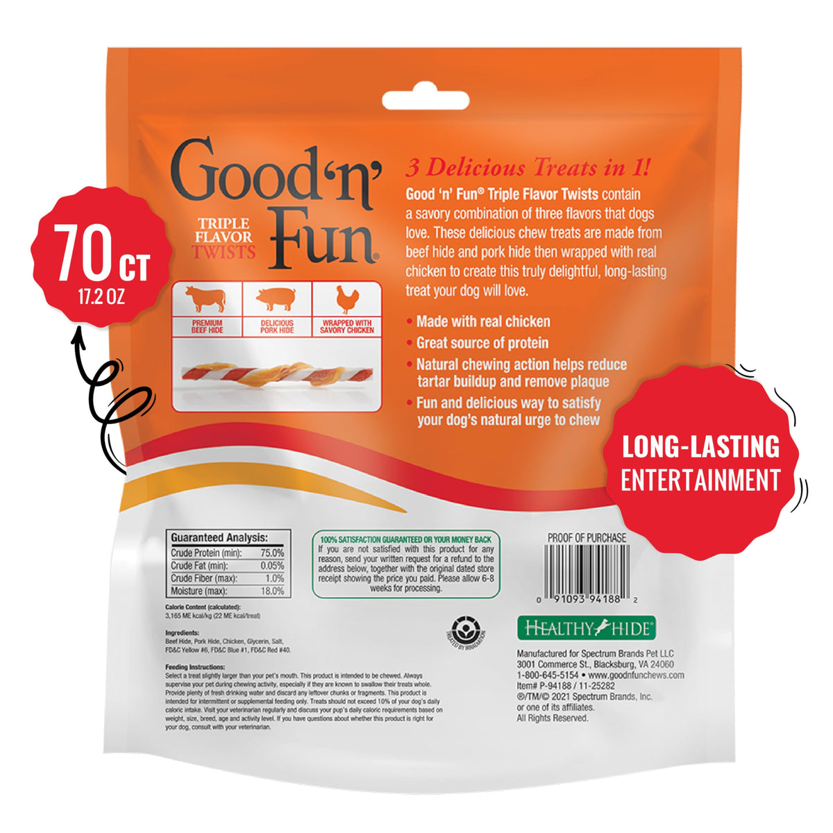 Long-Lasting Dog Treat with Real Protein, 70 Count E559