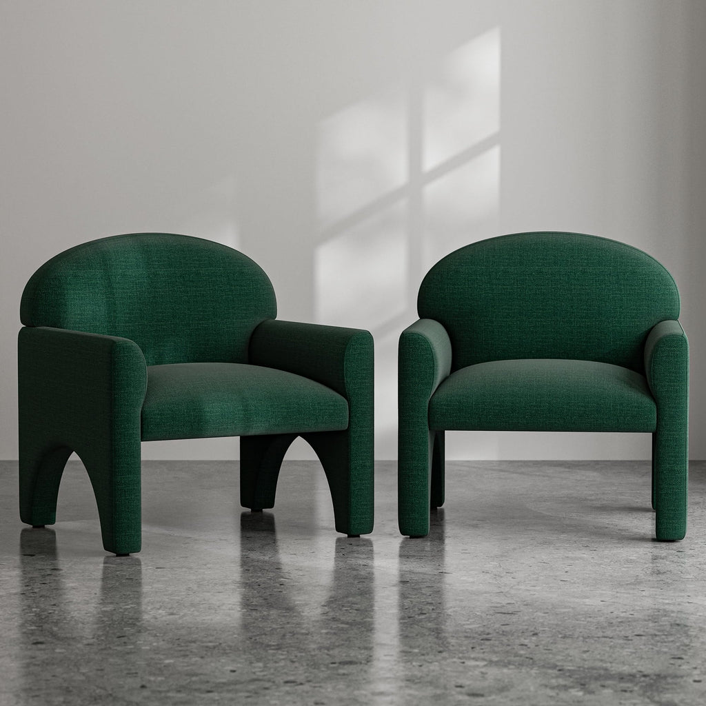 Green Upholstered Accent Chair Set of 2 with Rubber Wood Legs H8162