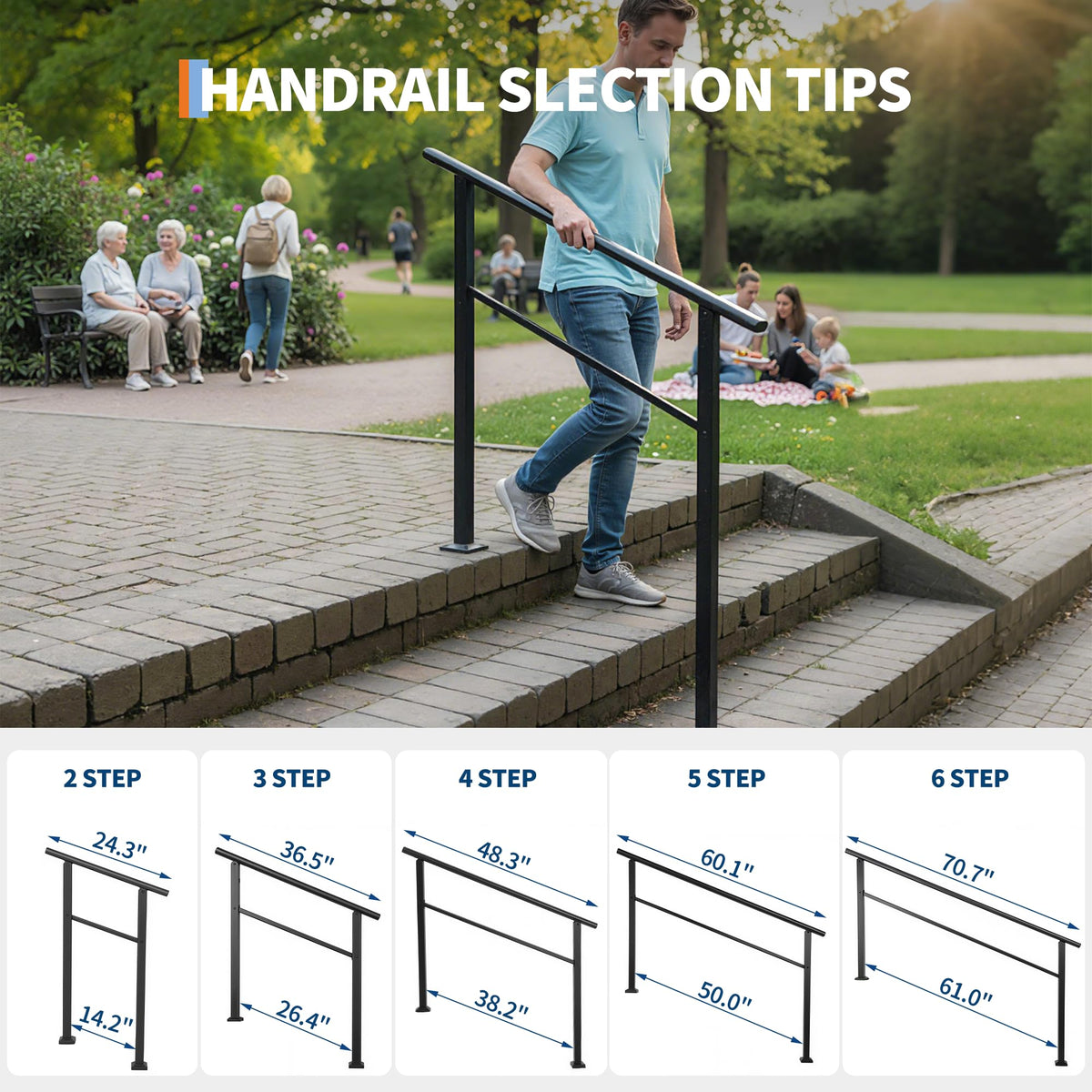 4 Step Black Aluminum Iron Outdoor Stair Handrail Kit L456