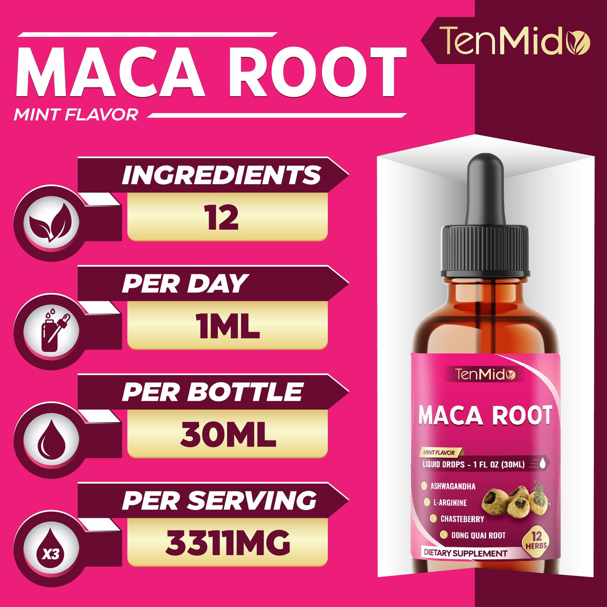 Maca Root Liquid Drops with Ashwagandha 1 Fl Oz H4908