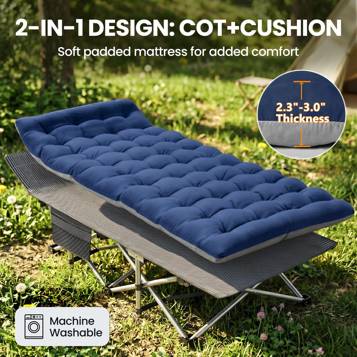 Folding Camping Cot with Mattress, 2 Pack Q8738