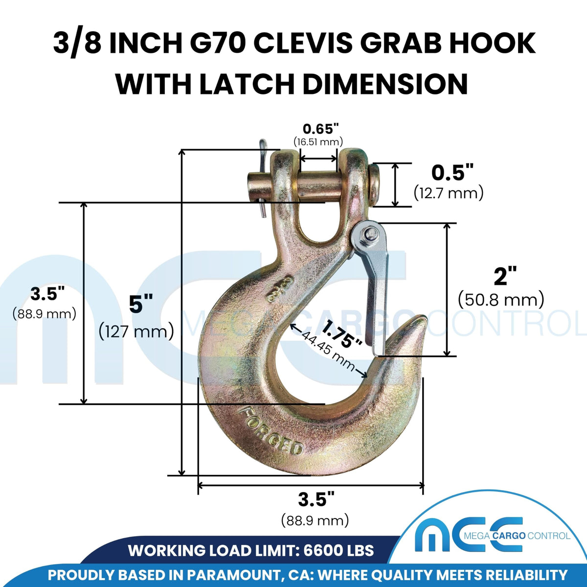 G70 Forged Slip Hooks 3/8" Clevis 6,600 Lbs WLL E71514