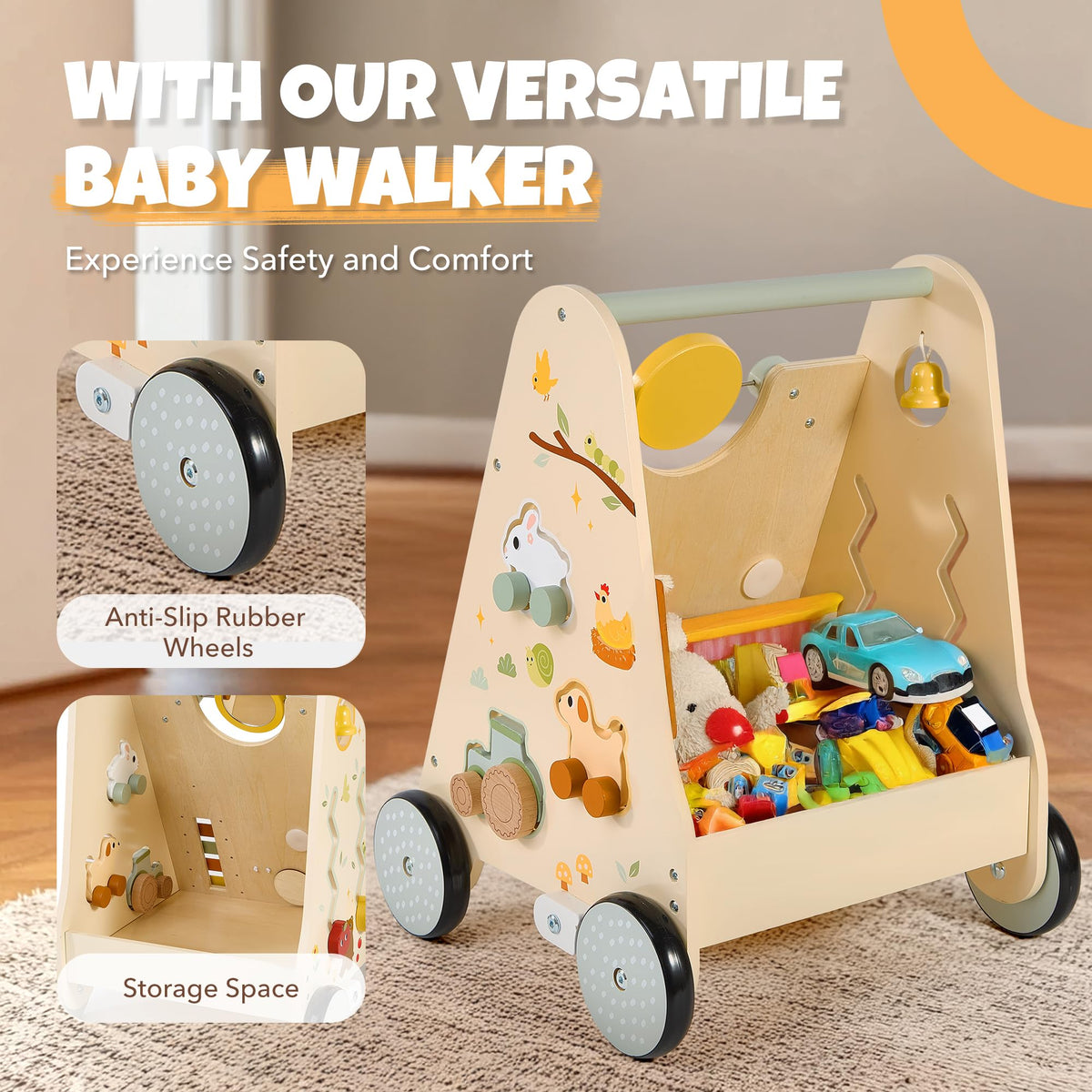 Wooden Baby Push Walker with Activity Center D9699