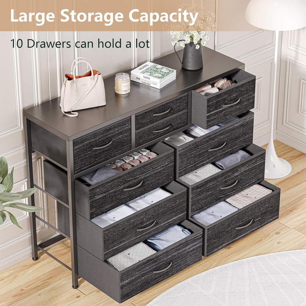 10 Drawer Fabric Dresser with Wood Top D2387