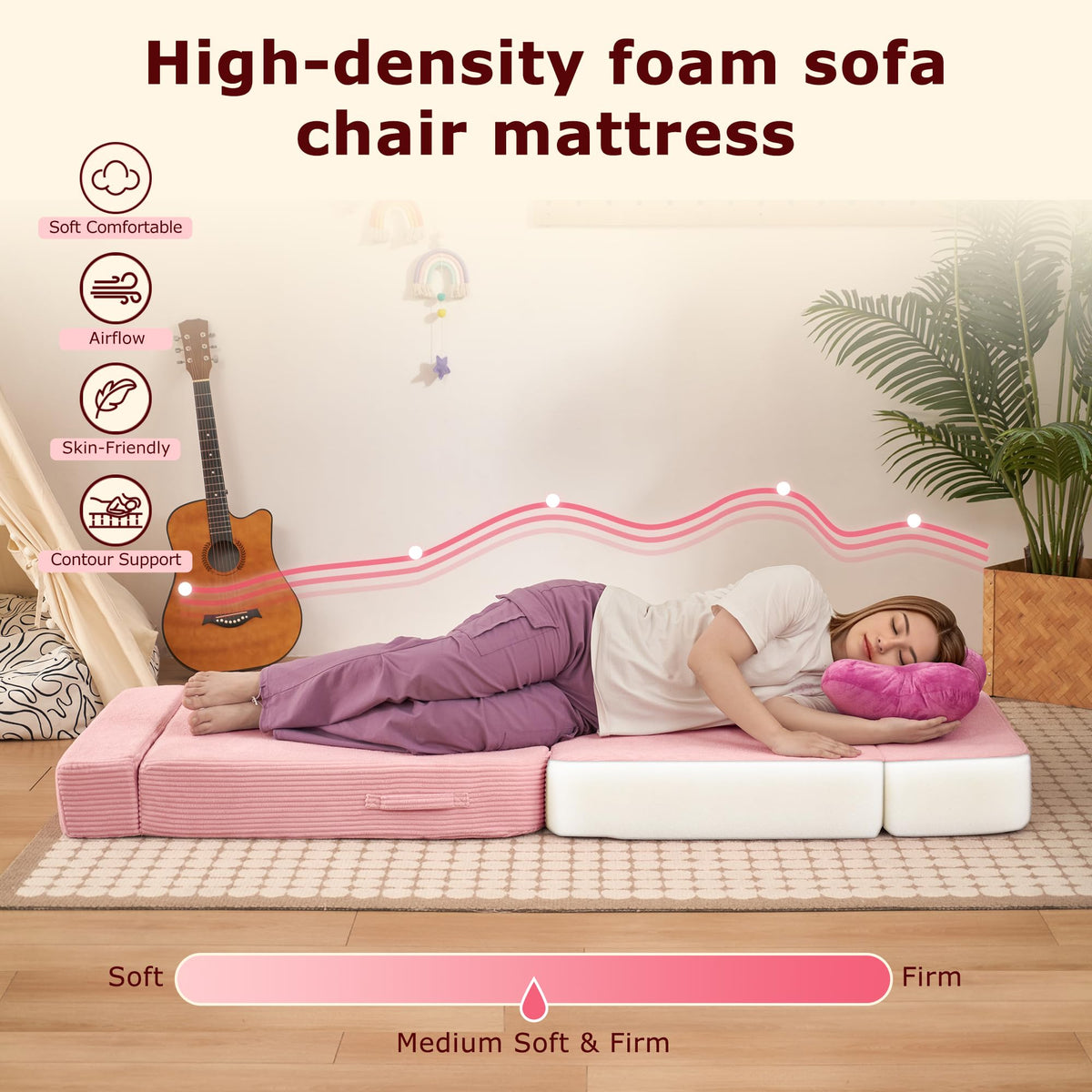 Pink Folding Convertible Sofa Bed R168854