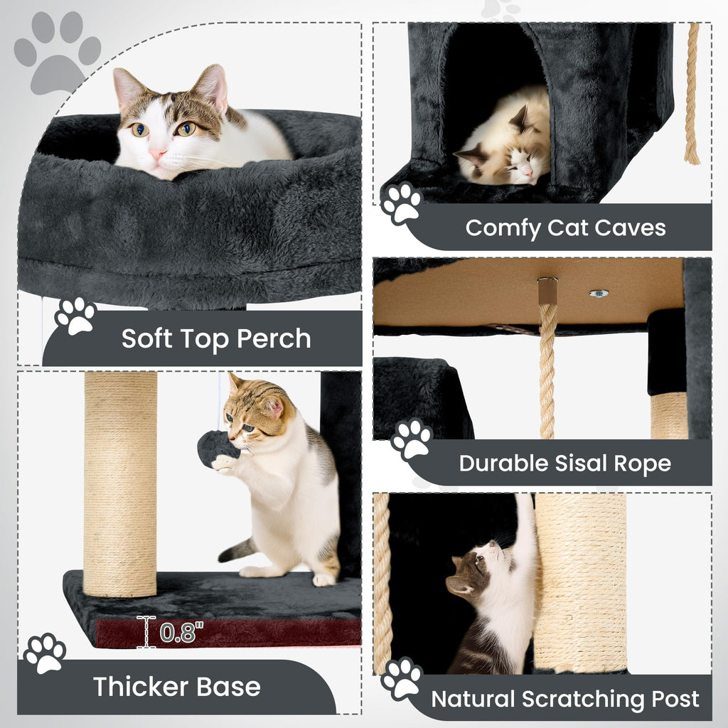 58.5inch Plush Multi-Level Cat Tree Tower with Cat Cave and Scratching Post V688654